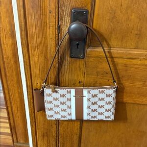 Michael Kors Tan and White Logo Shoulder Bag